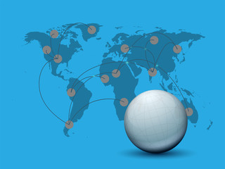 Sticker - Shiny globe with world map for Global network.