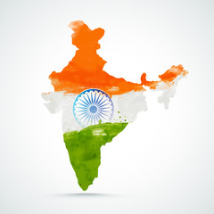 Wall Mural - Republic of India Map in Indian Flag colors.