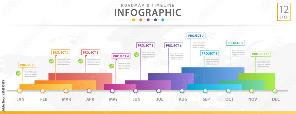 Infographic template for business. Modern Timeline diagram calendar with gantt chart, presentation vector infographic. - obrazy, fototapety, plakaty 