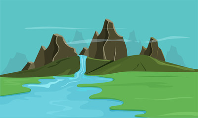 Sticker - Nature landscape with river and mountains.