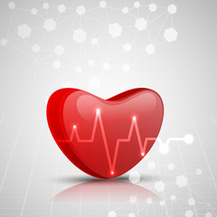 Sticker - 3D red heart with electrocardiogram, Medical concept.