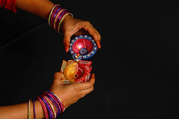 Wall Mural - Indian Festival Diwali, lamp in hand