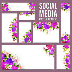 Canvas Print - Social Media Post and Headers with purple flowers.