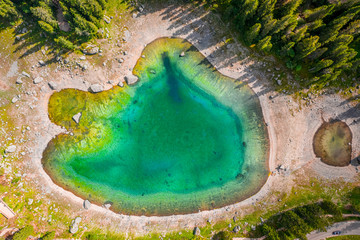 Wall Mural - top view of carezza lake in dolomites, italy