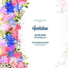 Sticker - Invitation Card with colorful flowers and green leaves.