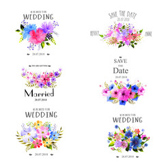 Poster - Wedding element set with watercolor flowers.