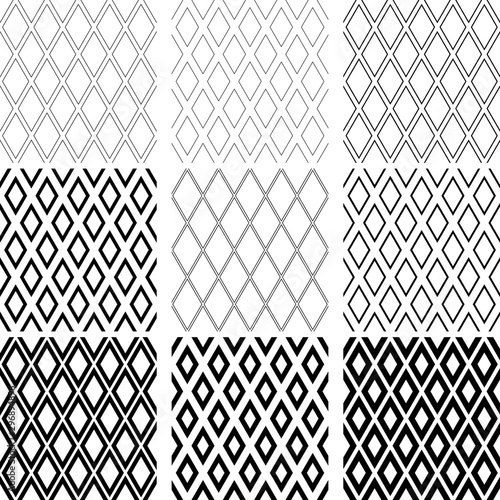 Seamless diamonds patterns. Geometric textures set.