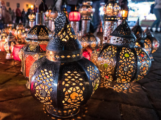 colorful arabic lamps in marrakech market