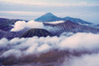 Mount Bromo with mount Semeru at misty morning