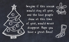 Drawing Of Christmas Tree And Handwritten Greetings On Black Chalkboard 