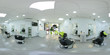 360 degrees panorama of modern bright hair and beauty salon. Equirectangular projection environment map. Full spherical panorama of barber salon interior business