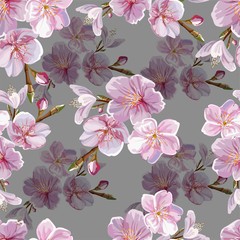 Wall Mural - Cheery blossom  seamless pattern vector illustration