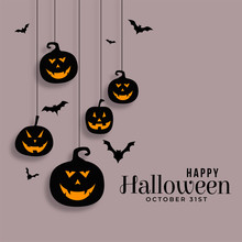 Happy Halloween Hanging Pumpkins And Bats Background