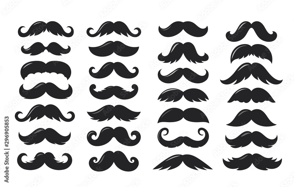 Black sillhouettes of moustache vector collection isolated on white background - obrazy, fototapety, plakaty 