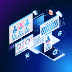 Wall Mural - content marketing strategy web banner. marketing and sharing of digital content. technology process 