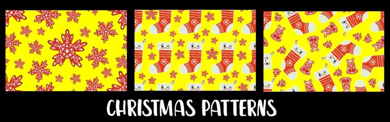 Wall Mural - Set of christmas seamless pattern. Bright colours. Children's design..