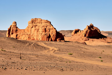 Herman Cav Canyon at sunset. South Gobi, Mongolia