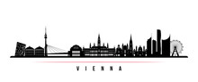Vienna Skyline Horizontal Banner. Black And White Silhouette Of Vienna, Austria. Vector Template For Your Design.