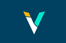Blue White Yellow Green V Letter Logo Alphabet For Company Icon Design