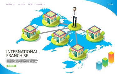 Wall Mural - international franchise vector website landing page design template