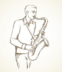 Wall Mural - A man plays the saxophone. Vector drawing