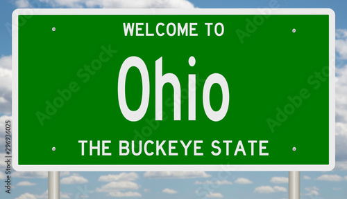 Fotografía Rendering of a green 3d highway sign for Ohio