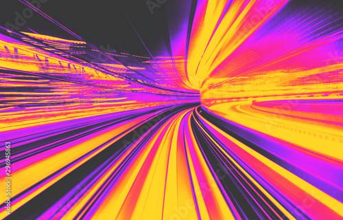 Cuadros en Lienzo Abstract blurred motion tunnel in blue tinted black and white synth wave style