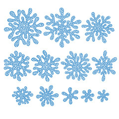 Canvas Print - A set of doodle blue snowflakes.