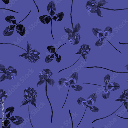 Watercolor seamless pattern with hand drawn meadow flowers. Vintage floral pa...