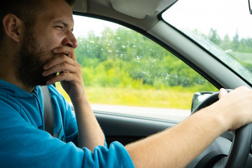 Sleeping and tired driver man. sleepy driver