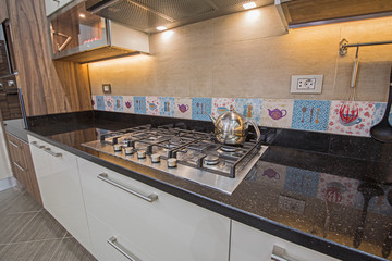 Modern kitchen cooker hob in a luxury apartment