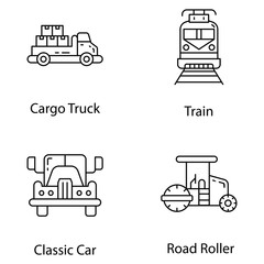 Poster - Industrial Transport Line Icons Pack 