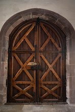 Detail Of A Wooden Door Of Church In France