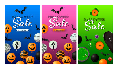  Halloween sale blue, pink, green banner set
