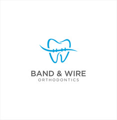 Wall Mural - Braces Tooth Dental Care Logo . Tooth Dental Wire Orthodontic Logo Design Stock Vector . Tooth Dentist Dental Logo Design .