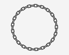 Texture Chain Round Frame. Circle Border Chains Silhouette Black And White Isolated On Background. Chainlet Design Element.