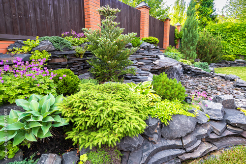 Fototapeta Landscape Design Of Home Garden Close Up Detail Landscape Design Of Home Garden