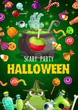 Halloween Candies, Potion Cauldron And Zombie Hand