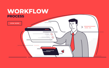 Vector flat style illustration on a workflow management, process efficiency, business control