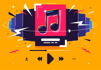 vector illustration of music songs playlist concept, track list, music listening icons