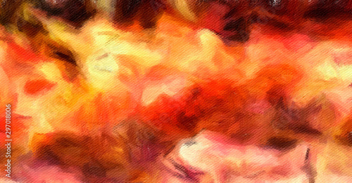 Abstract design pattern in happy bright colors, warm volume brush strokes on ...