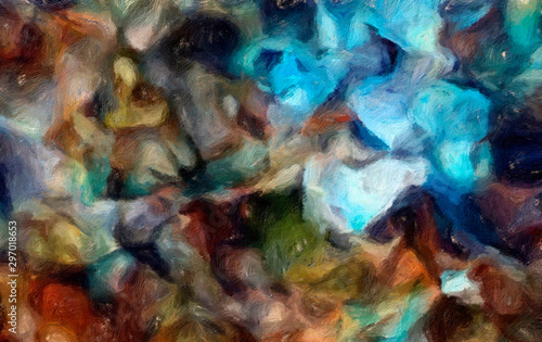 Abstract design pattern in happy bright colors, warm volume brush strokes on ...