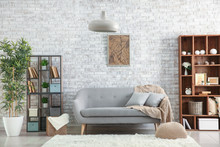 Interior Of Modern Room With Brick Wall