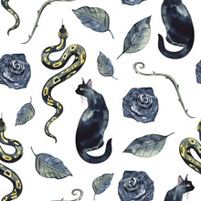 Watercolor Pattern Snake, Exotic Watercolor Background , Snake Halloween Background.