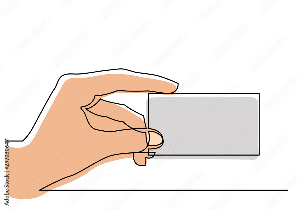 continuous line drawing of hand showing blank business card Stock ...
