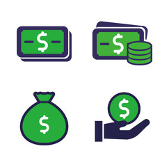 Canvas Print - Set of money icon with simple flat design and green color on white background 