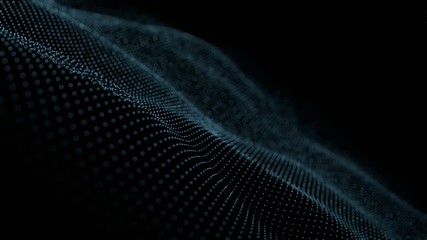 Wall Mural - futuristic grid wave of glitter blue digital dots data smooth seamless animation on dark with dim li