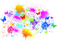 Colorful Background. Butterfly, Paint, Drops, Ink Splashes. Vector Illustration.