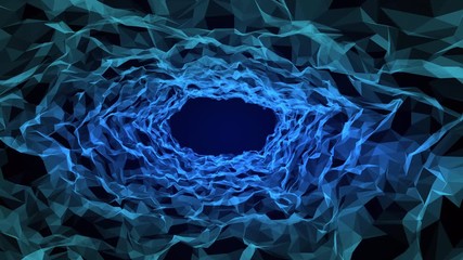 Wall Mural - Gateway of space tunnel portal for future with grid wireframe wall dot line and circle swirl wave surface with door for digital space galaxy science technology abstract concept with flickering light