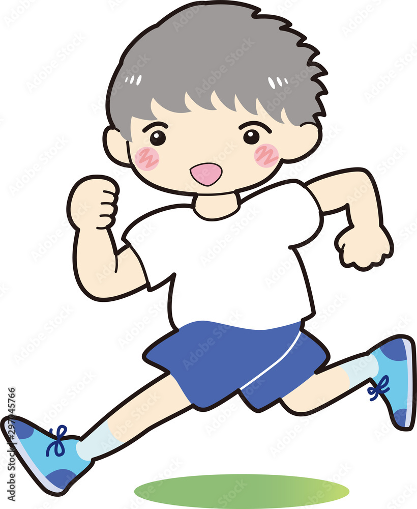 走る 子ども 男の子 体操着 青色 ランニング イラスト Wall Mural 有枝ダフニア